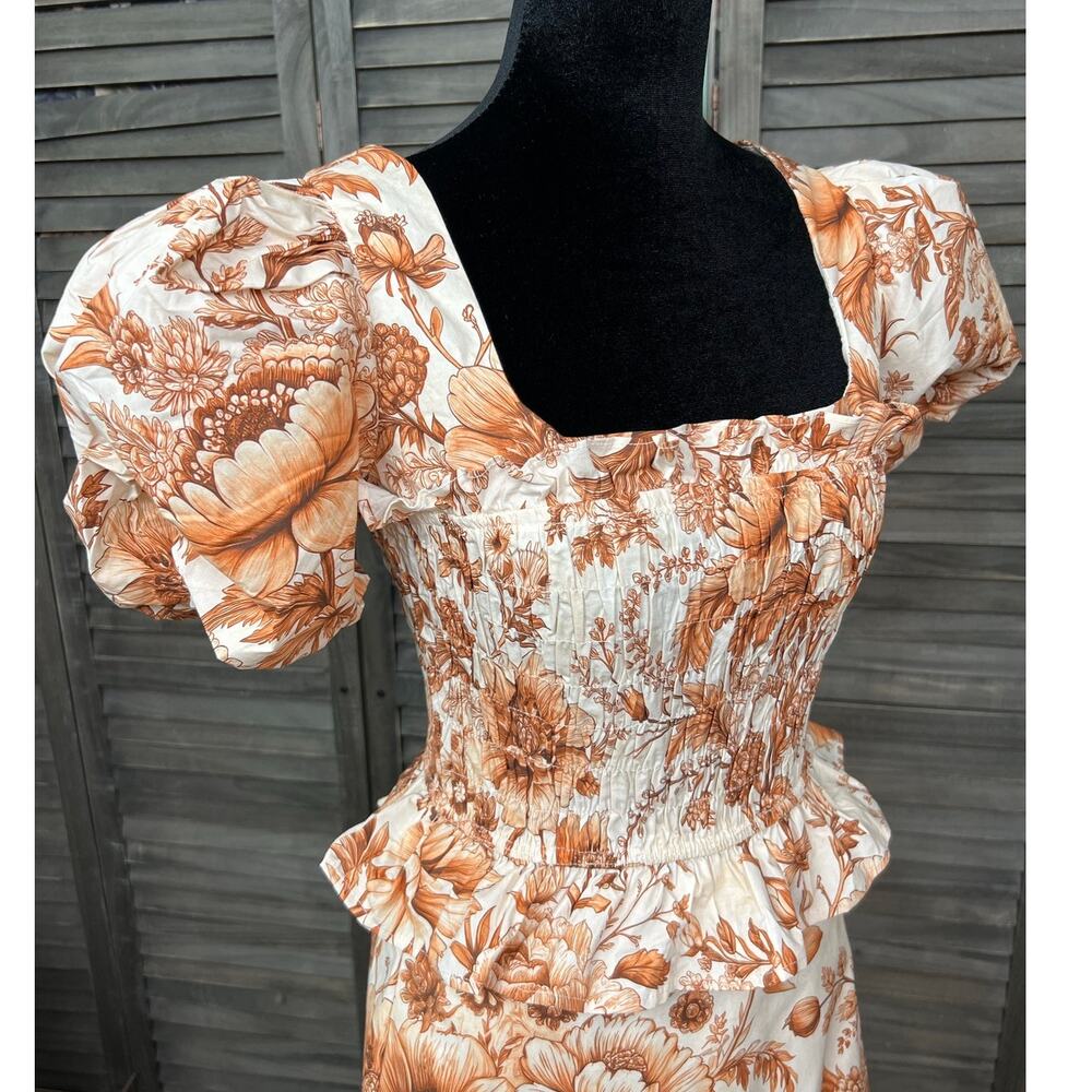 Vestique Rust Cream Floral Cotton Puff Sleeve Crop Top Mini Skirt Set M NWT - Picture 5 of 12